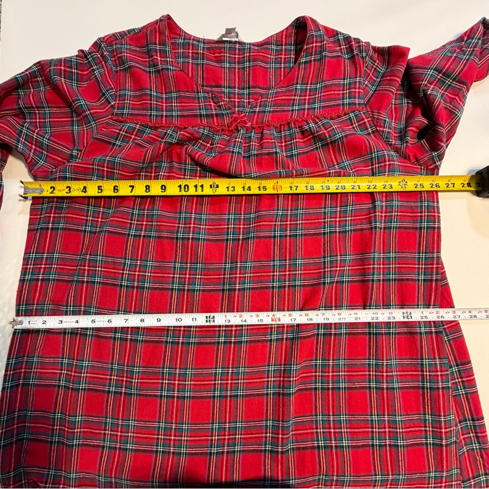 VINTAGE tartan plaid flannel cotton nightgown maxi long sleeve plus size - Picture 9 of 11